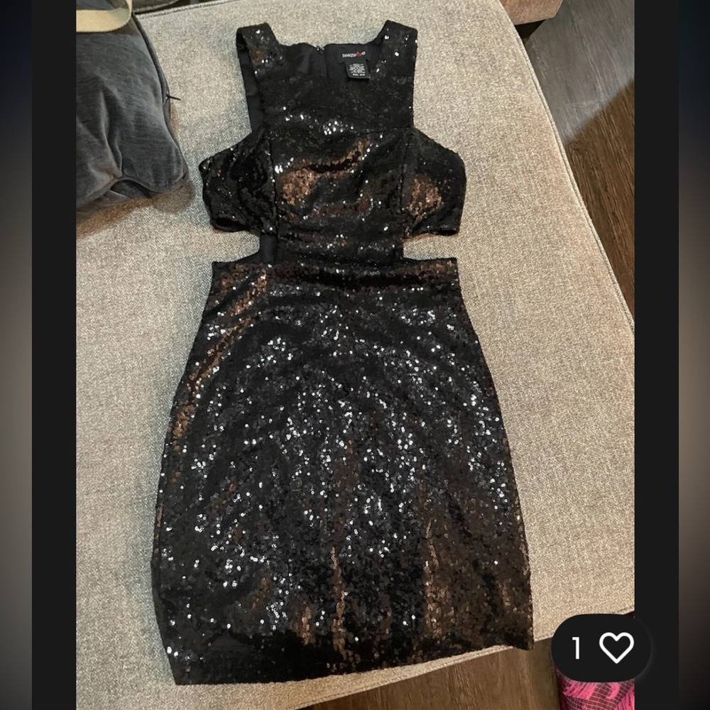 Teeze Me Black Sequin Backless Dress